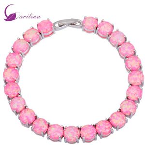 Wholesale pink opal bracelet resale online - Charm Bracelets Glam Luxe Mysterious Charms Silver Color Original Pink Fire Opal Bangles For Women Pulseiras Femininas B433