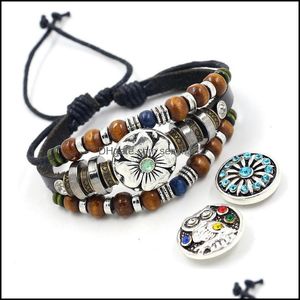 Bracelets Vintage Snap Buttons Bracelet 18Mm Ginger Snaps Charm Genuine Leather Wrap Beaded Bangle For Women & Men S Fashion Noosa Punk Jewe