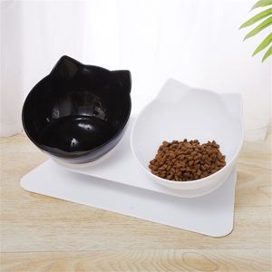 Double Bowls Tilted Food Water Dishes Puppy Feeder Small Dog Cat Feeding Bowl Raised with Stand Pet Supplies Y200922