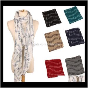Wraps Hats, Scarves & Gloves Drop Delivery 2021 Female Women Lady Fashion Musical Note White Chiffon Printed Neck Wrap Shawl Aessories Winter