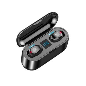 F9 T Sky5 Bluetooth v 5.0 Наушники микрофон TWS Беспроводные наушники спортивные светодиодные светодиодные мощности водонепроницаемый гарнитуру с помощью отпечатка отпечатков пальцев.