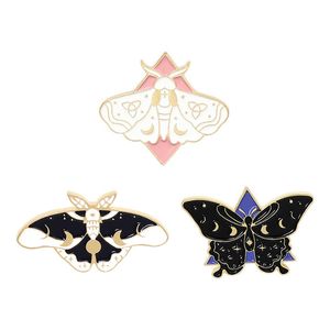 Moth Butterfly Enamel Pins Custom Moon Phase Brooch Bag Clothes Lapel Pin Gothic Badge Jewelry Gift for Kids Friends