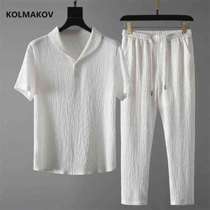 (Gömlek + Pantolon) Yaz Men Moda Klasik Gömlek Erkekler İş Gündelik Moda Gömlek Erkekler Bir Set Giyim Boyutu M-4XL 210727