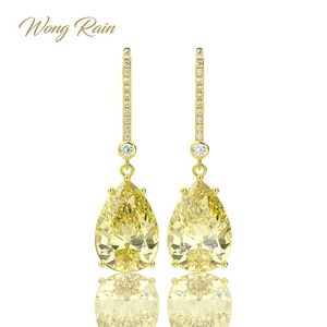 Wong Rain argento sterling 925 citrino gemma goccia ciondola diamanti oro giallo anniversario orecchini gioielli regalo all'ingrosso 210317