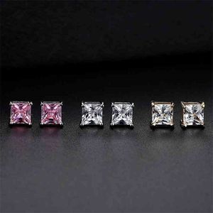 Cztery Plugs Square Cyrkon CZ Kobiety Ear Stud Silver Różowe Kolczyki Minimalistyczny Design Party Jewelry