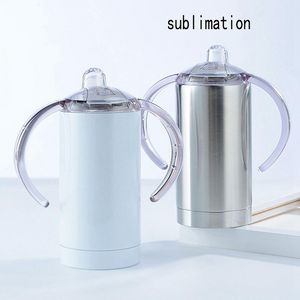 재고 있음 빈 텀블러 승화 sippy 컵 어린이 12 온스 흰색 스트레이트 sippy 컵 스테인레스 스틸 아이 핸들 r11와 텀블러 마시는 스테인레스 스틸 아이