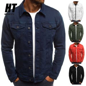 Kurtka męska Jesień Moda Casual Slim Denim Jacket Streetwear Hip Hop Bombowiec Kurtka Klasyczne Retro Bawełniane Płótno Płaszcze Mężczyzna 210603