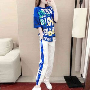 T-shirt Top + Pantaloni Harlan Fashion Trend Tuta da donna Completi in due pezzi Russia Estate calda New Kpop Casual Set da 2 pezzi Donna X0428