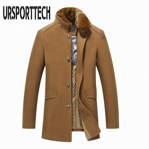 URSPORTTECH Wool Coat Men Winter Slim Fit England Style Woolen Coat Men Brand Clothing Fashion Mid-Long Wool Coats & Jackets 210528