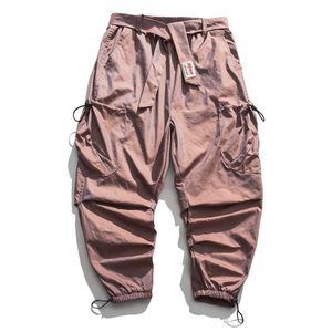 Fitas multi bolso cargo calças homens harajuku casual trouxe trouser hip hop streetwear 2021 calças de outono corredores homens dropshipping y0927