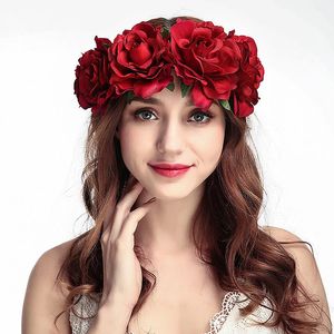 Mode Bohemia bruid roze bloemkrans hoofdbanden vrouwen meisje bloemen kroon haarband bruiloft hoofdband slinger haaraccessoires decoratief flo
