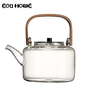 1100ml Glass Teapots Heat-resistant Explosion-proof Boiled Teapot Kung Fu Tea Set Water Special Bamboo Handle Beam Pot 210813