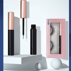 Partihandel flytande eyelinermagnetiska falska ögonfransar Ange 1Pair återanvändbara vattentäta magnetiska ögonfransar 3D False Mink Eyelash