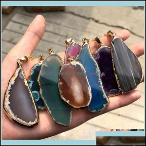 Pendant Necklaces & Pendants Jewelry 10Pcslot Blue Quartz Crystal Agates Druzy Pendum Natural Stone Charm Necklace Making Women Healin Drop