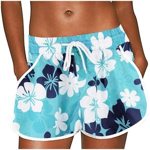 Women's Shorts Summer Floral Print Lace Up High Waist Elastic Beachwear Short Women Beach Casual Booty Sweatshorts 2021