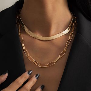 Punk Multilayer Big Chain Choker Necklaces For Women Vintage Gold Sliver Color Snake Chunky Thick Jewelry Chains 860 B3
