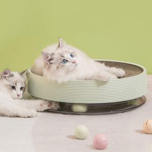 Cat Toys 3 In 1 Scratcher Cardboard With Ball Cats Scratching Lounge Bed Plastic Base Refillable Core Bowl