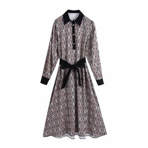 Vintage Woman Printed Patchwork Shirt Dress Spring-Autumn Ladie Chic Elegant Sashes Slim es Female Chinese Style 210515