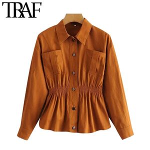 Frauen Mode Mit Taschen Safari Stil Jacke Mantel Vintage Revers Kragen Langarm Weibliche Oberbekleidung Chic Tops 210507