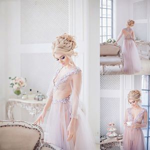 2021 Puffy Evening Dresses V Neck Långärmad Lace Maternity Dress Luxury Lush Appliques Se genom klänningar till fotografering Robes Babyshower