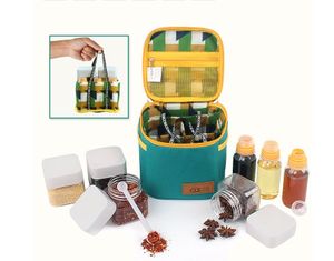 7 stücke Gewürzgefäß Behälter Gewürzbox Outdoor BBQ Picknick Küche Flasche Salz Pfeffer Container mit Aufbewahrungstasche