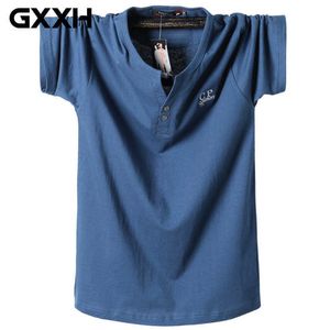 Verão tamanho maior de mangas curtas camisetas homem com decote em v masculina homem de grandes dimensões macho cor sólida algodão M-3XL 4XL 5XL 6XL 7XL 8XL 210707