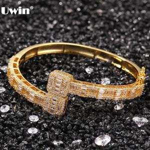 Bracciale Uwin Hiphop Jewelry Square Cz Bracciale Iced Out Zirconia Bracciale s per Uomo Donna Gold Sier Color Fashion Drop