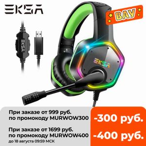 EKSA E1000 7.1 Sonround Sound Wired Headset Gamer PC PS4 com RGB Light Ruído Cancelando Mic Fone de Ouvido