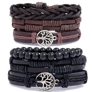 3 pçs/conjunto elegante pulseira de couro trançada para homens mulheres joias de couro vintage presentes promoção