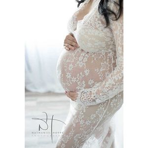 2019 Fashion Maternity Photography Props Maternity Gown Lace Maternity Dress Fancy Shooting Photo Summer Pregnant Dress Plus Q0713