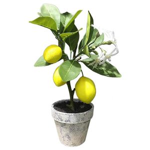 Dekorativa blommor kransar konstgjorda träd växt potted bonsai små falska gula citroner frukter dekor