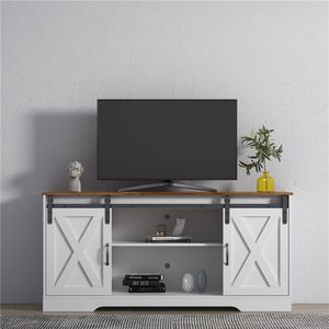 US stock Living Room Furniture TV Stand Sliding Barn Door Modern Farmhouse Wood Entertainment Center Storage Cabinet Table with Adjustable a01