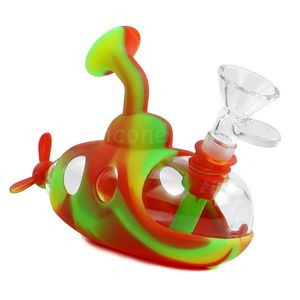 Forma submarino vidro tubo de água silicone tubulações de silicone tubos de cachimbo de alicates de abóbora Bubbler Bubbler Bongs com tigelas quartzo banger