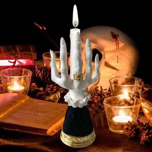 الساحرة شمعة اليد حامل اليدوية الراتنج مخيف الجماجم شمعدان ديكور التماثيل المنزل الديكور فن هدية لجميع القديسين الرئيسية H1222