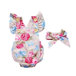 Nyfödda babykläder set onesies baby flicka casual kläder blå blommor klättring kostym ärmlös mode triangulär klättring pullover 596 k2