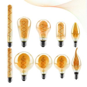 Żarówki LED włókna żarówka C35 T45 ST64 G85 G95 G125 Światło spiralne 4W 2200K Retro Vintage Lampy Dekoracyjne Oświetlenie Dimmable Edison Lampa