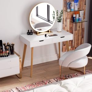 Writing Computer Desk, Home & Office Laptop Notebook PC Workstation with 2 Large Drawers, Study Desk Vanity Makeup Table Simple Modern