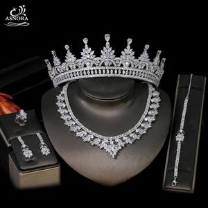 Asnora5 Kawałki cyrkonu Zestaw Biżuterii Bridal, Damska Party Luksusowy Dubaj Nigeria CZ Crystal Wedding Jewelry Set H1022