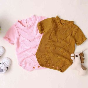 Baby girls kortärmad rompers höst spädbarn romer född tjej kläder stickning spets 210429