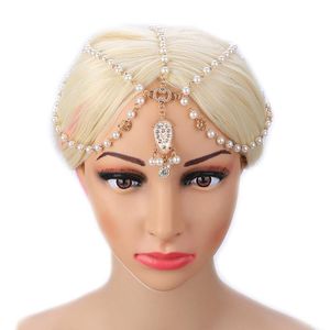 Fashion Women Vintage Deco Flapper Ivory Multi Beads Crown Headband Wedding Head Chain Gift For Hair Clips & Barrettes