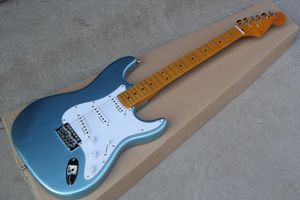 Металлическое синее тело электрическая гитара с желтым кленовым шеей, хромированная аппаратная, предоставлять индивидуальные услуги