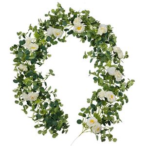 Wholesale table garlands for sale - Group buy Decorative Flowers Wreaths Eucalyptus Garland With White Camellias Ft Artificial Floral Vines For Wedding Table Runner Backdrop Wa