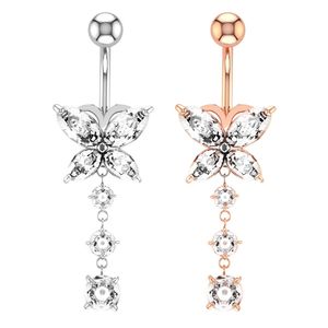 Wholesale trendy body jewelry for sale - Group buy Gold Butterfly Zircon Trendy Prevent Allergies Surgical Steel Navel Piercing Belly Button Rings Belly Piercing Body Jewelry