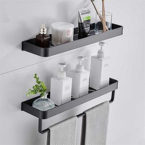 Czarna łazienka Shelf30 / 38 / 40/48 cm półki ścienne Kuchnia Prysznic Kosz Przechowywanie Rower Ręcznik Bar Robe Haki Akcesoria 211112