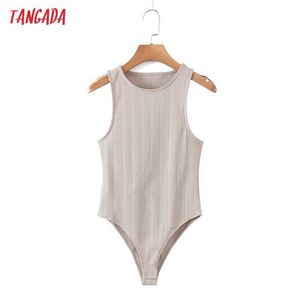 Tangada Mulheres Malha Sólida Playsuits Big Strethy Mangas Macacões Senhoras Chic Jumpsuits 8H101 210609