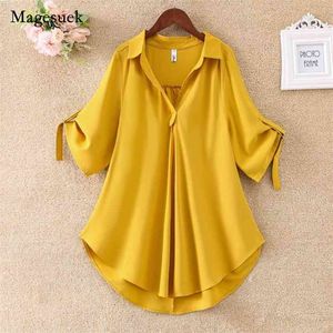 Camicie in chiffon a maniche corte estive coreane da donna Camicetta oversize allentata casual Donna Slim Plus Size Top Ladies Blusas 14316 210512