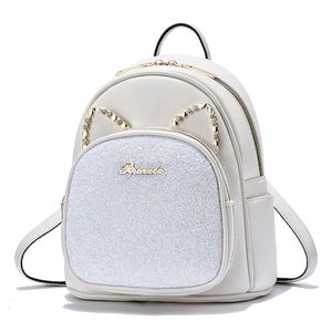 Märke Diamond ITA Sequin Women Backpack Lovely Cat Women's Female Leather Korea Dual-Använd axelväska 210922