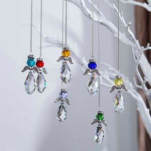 H&D Set of 7,Hanging Crystal Guardian Angel Stained Glass Suncatcher Rainbow Maker Window Curtains Ornament Xmas Gift Home Decor Q0811