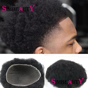 Jet Black Hair 4MM Afro Kinky Curly 100% Human Hair Toupee Durable Full Lace Base Men's Toupee Replacement System Wig 8x10 Size