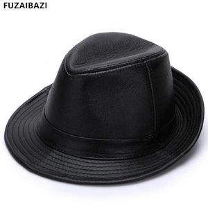 Fashion Autumn Winter Genuine Leather Men's Hats Trend Cowhide Fedoras Elegant Gentleman Leisure Party Jazz Hat Wide Brim